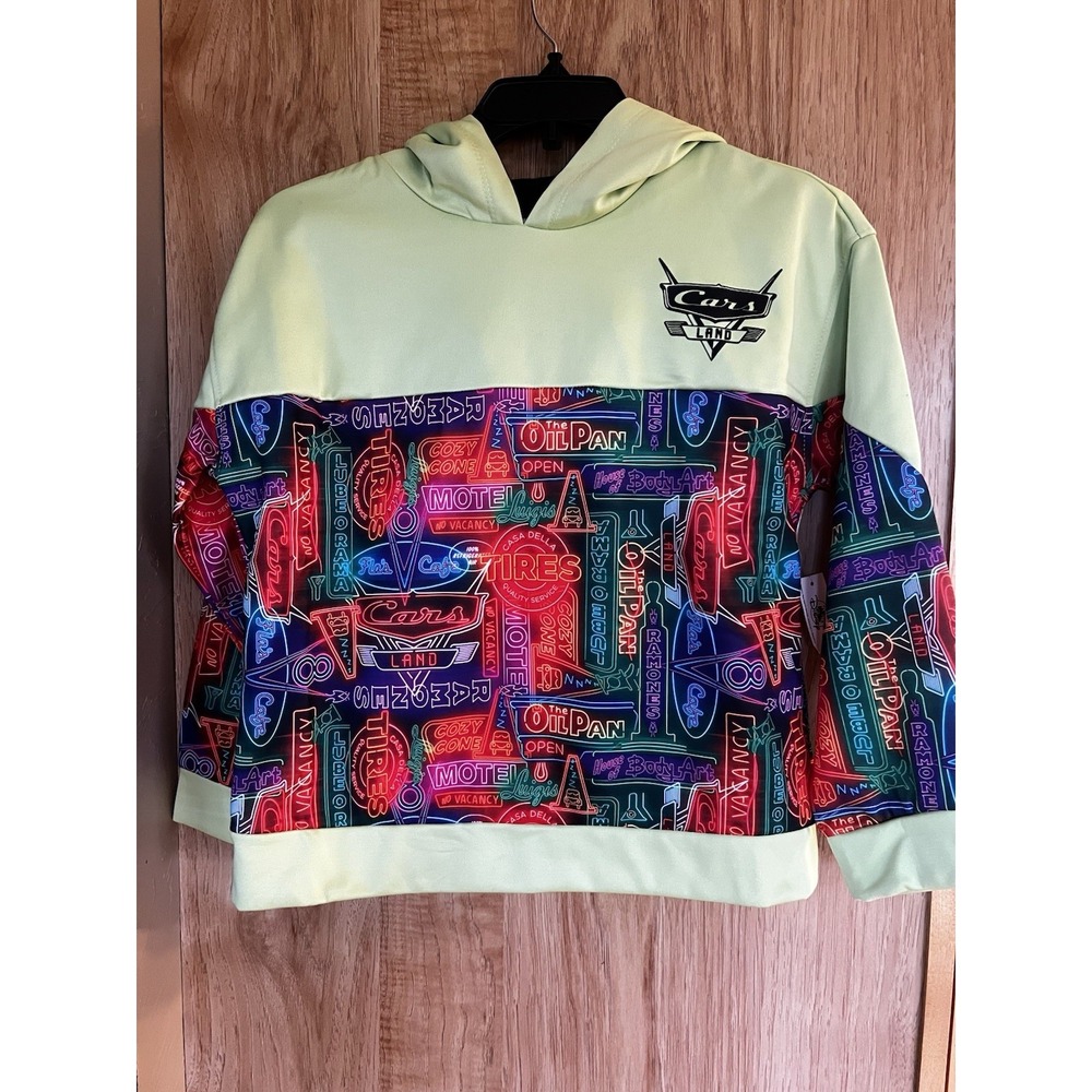 DISNEY Pixar Cars Land Neon Hooded Sweatshirt Lightning McQueen size Xs 4 New
